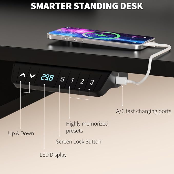 55 * 30 Inches Electric Standing Desk Adjustable Height with 4 Drawers, Double Storage Shelves Stand Up Desk, Home Office Workstation Sit Stand Desk (Classical Black)