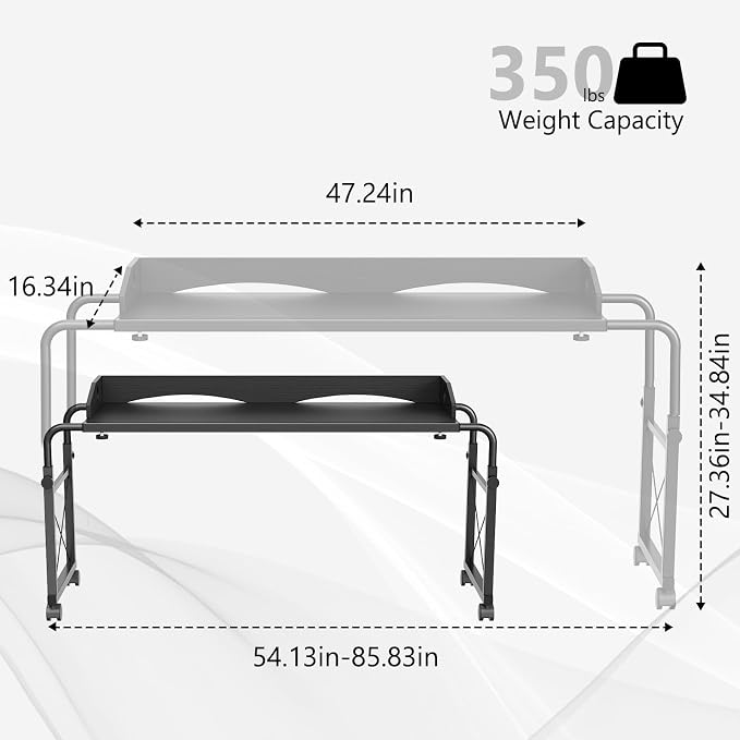 BYMECOST Laptop Desk for Bed, Adjustable Height & Length Laptop Bed Table | Overbed Table with Wheels for Queen Size Beds,Rolling Standing Desk,Over Bed Desk for Working Reading Eating