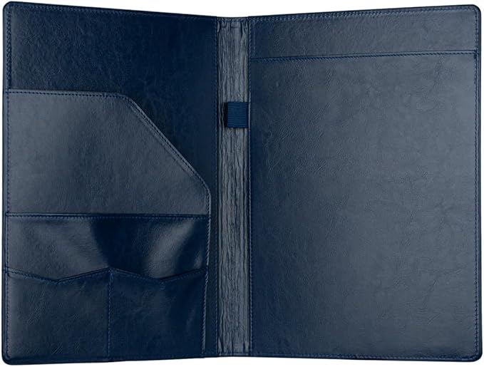Padfolio Portfolio Binder, Faux Leather Folder, Resume Interview Legal Document Organizer, Letter Sized Writing Pad w/Business Card Holder, A4 Professional Folio for Office Conference (Blue)