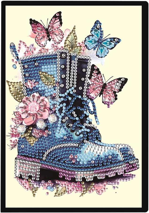 FRANDEK A5 50-Page DIY Butterfly Boots Diamond Art Painting Notebook with Beautiful Patterns, Special Shaped Diamond Art Craft for Beginners Adults Gift