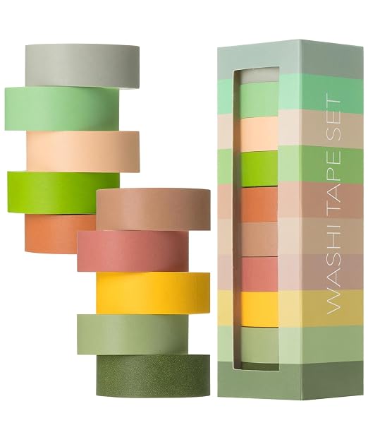 Mr. Pen- Washi Tape Set, 10 Rolls, 5.5 Yards/Roll, Washi Tape for Scrapbook | Arts, Crafts, Journals and Planners, Earthy Tones