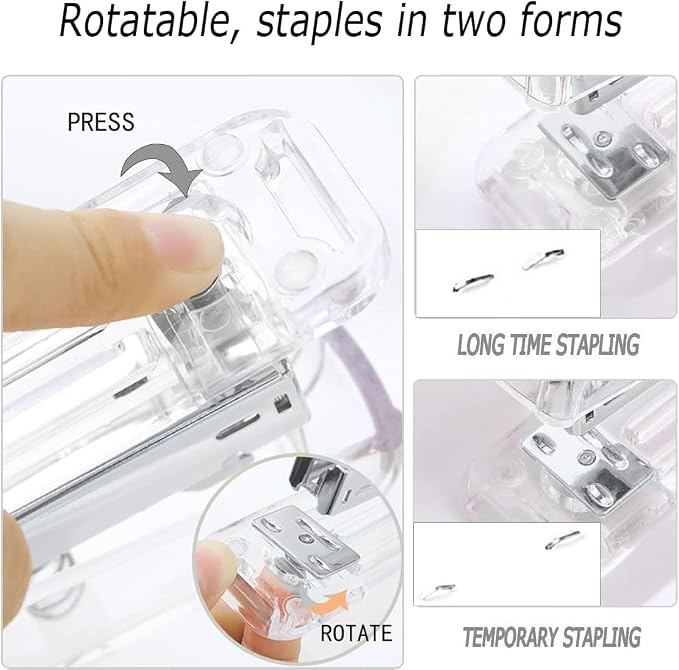 Office Desk Accessories，Office Supplies Set Acrylic Stapler Set Staple Remover, Tape Holder, Pen Holder, 2 Ballpoint Pen, Scissor, Binder Clips, Paper Clips and 1000pcs Staples(Silver)