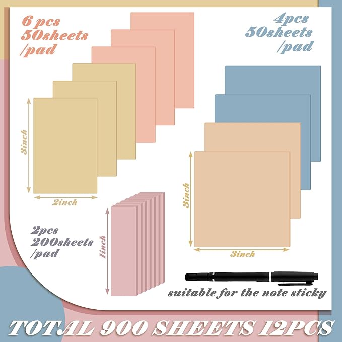 Jetec 900 Pcs Pastel Transparent Sticky Notes Transparent Clear Back to School Gifts for Bible Tabs Book Annotation Tools School Supplies Office Notes with Marker See Through Self(Cute Color)