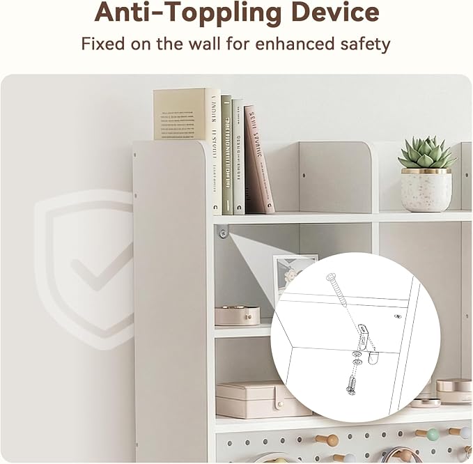 OOOK 35.8" L White Desk Hutch with Pegboard, Dorm Desk Organizer | Multipurpose Desktop Bookshelf for Dorm Office Home, 3-Tier Wooden Display Rack for Computer Desk