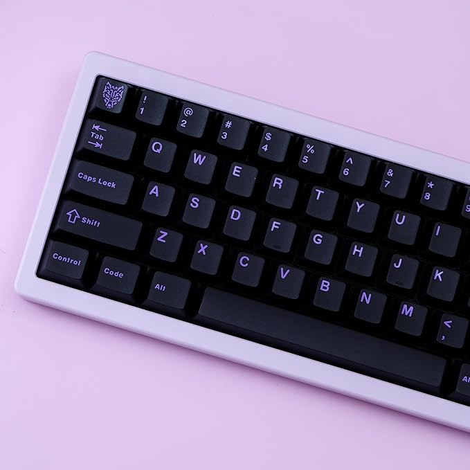 Sumgsn 114 Keys Translucent Keycaps Cherry Profile Doubleshot Black Purple Keycap Set Fit for 60% 65% 75% Cherry Mx Switches Mechanical Keyboards