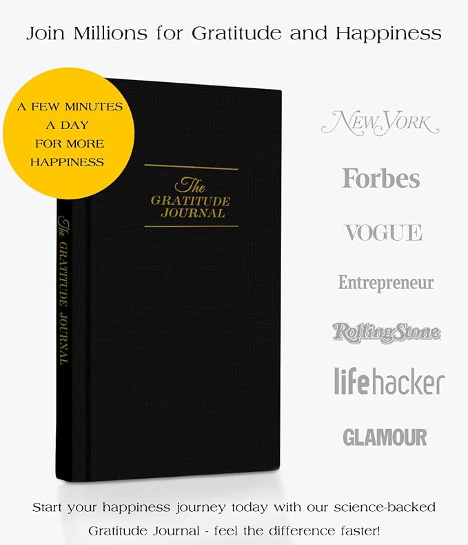 The Original Gratitude Journal with Inspiring Prompts & Quotes for Mindfulness, Reflection & Personal Growth - Daily Wellness Journal for Men & Women - Luxurious Linen Black Cover