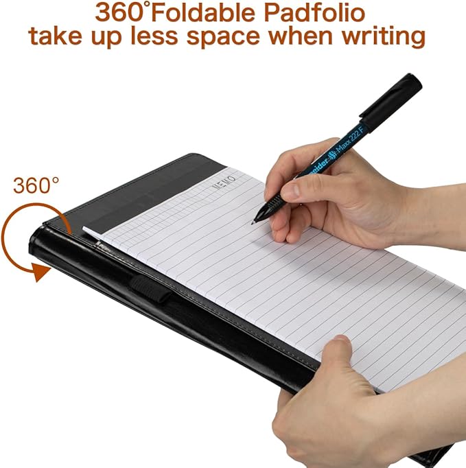 Padfolio Portfolio Binder, Faux Leather Folder, Resume Interview Legal Document Organizer, Letter Sized Writing Pad w/Business Card Holder, A4 Professional Folio for Office Conference (Black)
