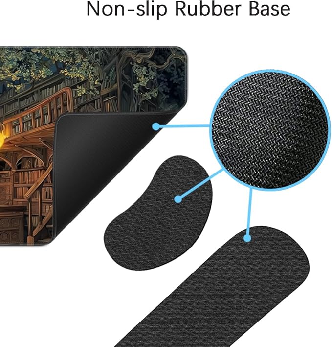 Desk Mat, Large Gaming Mouse Pad with Wrist Rest, 4 in1 XXL Mouse pad+Keyboard Wrist Rest+Mouse Pad Wrist Support+Cup Coaster Set, Ergonomic Desk Pad for Home Office, Trees Library