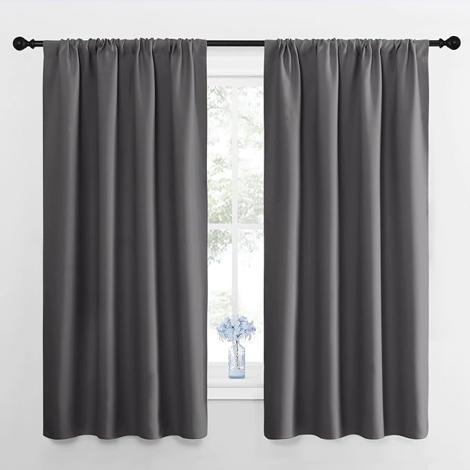 NICETOWN Blackout Curtains Panels for Bedroom - Thermal Insulated Rod Pocket Window Blackout Drapes/Draperies for Living Room (2 Panels, W42 x L63 inches, Grey)