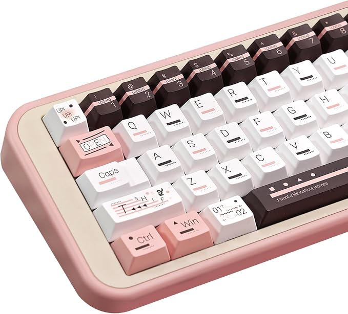 PBT Keycaps, Cute Keycaps 60 65 75 100 Percent, Dye Sublimation Custom Key caps, Pink White Brown 145 Keys Set, Cherry Profile Aesthetic Keycap Set for Cherry Gateron MX Switche Keyboard