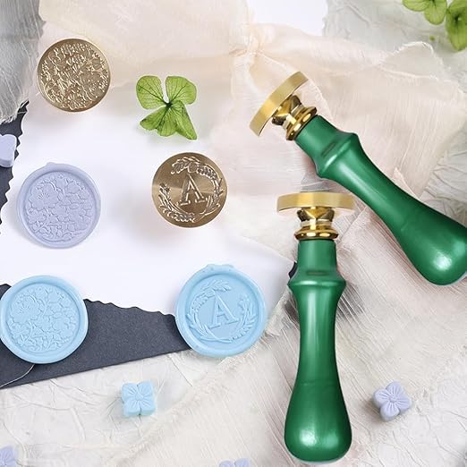 Elegant Initial A Wax Seal Kit,2pcs Exquisite Brass Stamp Heads with Eucalyptus & Flower Designs Ideal for Wedding Invitations Gift Wraps Envelopes and Christmas Cards (Alphabet A Kit)