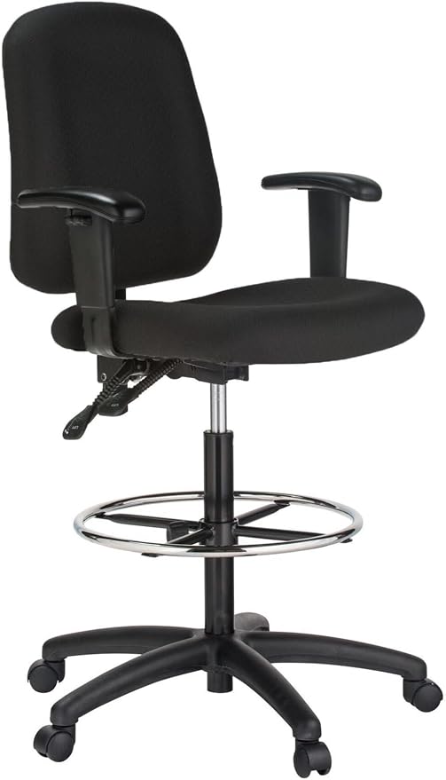 Harwick Ergonomic Contoured Drafting Chair with Arms - Black Fabric