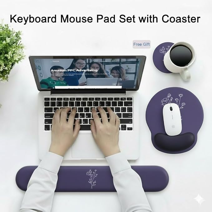 Mouse Pad with Keyboard Wrist Rest,Ergonomic Mouse Pad Wrist Support PU Base with Coaster,Mousepad with Nonslip Base for Computer Laptop Keyboard Home&Office