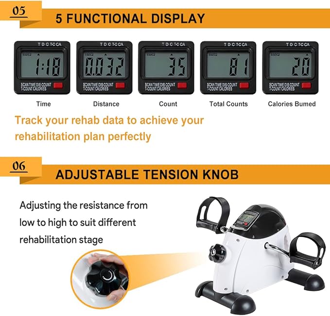 Under Desk Bike Pedal Exerciser, Portable Mini Exercise Bike with LCD Display for Home/Office, Desk Cycle for Leg/Arm with Handle, Leg Exerciser While Sitting for Seniors (White)