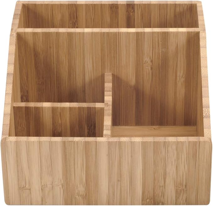 MobileVision Multi-Use Bamboo Office Product Organizer Compact for Desktop, Holds Notepads, Pens, Pencils, Business Cards, Paper Clips, Stationery Supplies & more