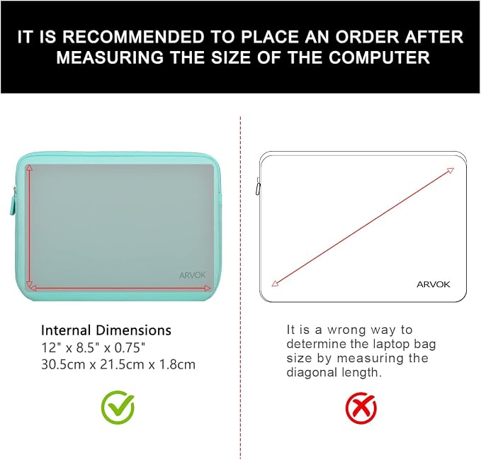 Arvok 11 11.6 12 Inch Laptop Sleeve Case for MacBook Air 12, Water-Resistant Neoprene Notebook Computer Tablet Sleeve, Carrying Bag Cover for Chromebook/HP/Dell/Lenovo/Asus/Acer, Light Green