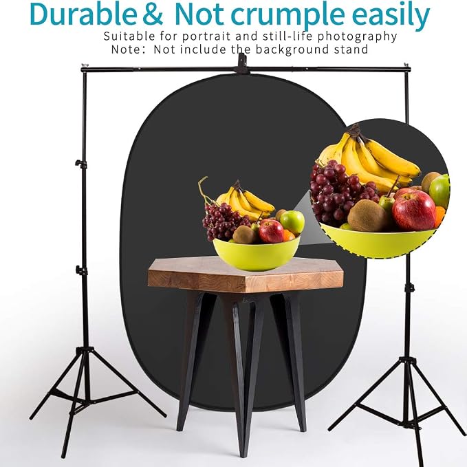 5 x 3.3ft (1.5mX1m) 2 in 1 Polyester Muslin Black and White Collapsible Backdrop, Small Pop Up Portable Reversible Photography Background with Carrying Bag