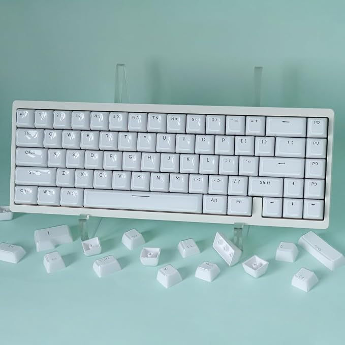 Tsungup Crystal Jelly White Keycaps, MDA Profile-Clear Translucent Jade Keycaps,130 Keys Shine Through Custom Key Caps Keyboard Keycap Set for 60%,65%,75%,100% Cherry MX Keyboard Mechanical