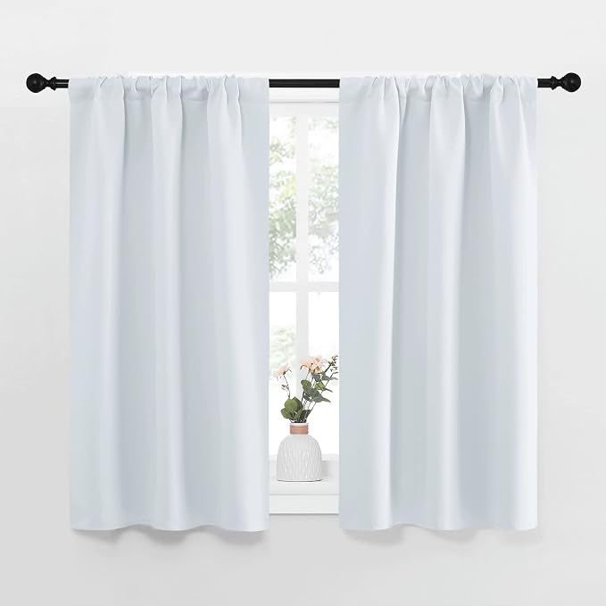 NICETOWN Greyish White Window Curtain Panels - Thermal Insulated Rod Pocket Room Darkening Curtain Sets for Bedroom (Greyish White, 2 Panels, 34 by 40)