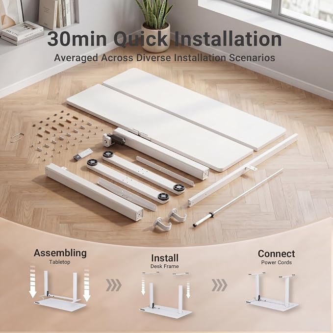 Claiks Electric Standing Desk 40x24 Inch Adjustable Desk, White | 156lbs weight capacity, 3 memory presets, industrial steel frame, cable management hub, adjustable height , easy assembly