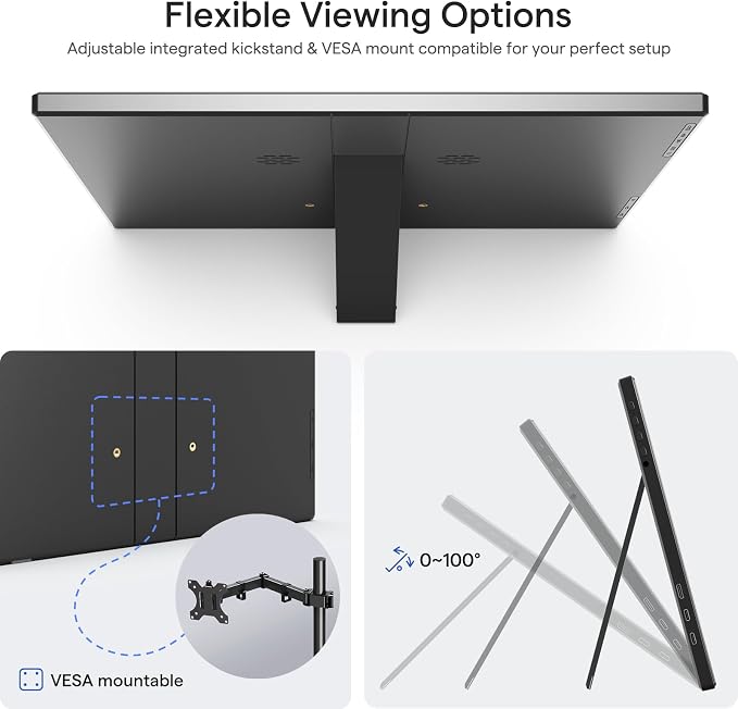 Yxk Portable Monitor 14 Inch 1200P 60Hz IPS HDR Ultra-Slim Travel Monitor with Dual Speakers USB-C HDMI Second Screen for Laptop PC Mac Phone Xbox PS4/5 Switch, VESA Kickstand, Zero Frame Gaming