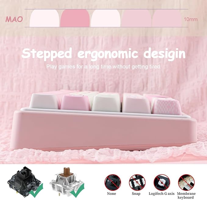 Tsungup Cute Cat Keycaps Set,Pink Pixel Mao Profile Keycaps,132 Keys PBT Custom Key Caps Keyboard Keycap for 60%,65%,75%,100% Mechanical Keyboard