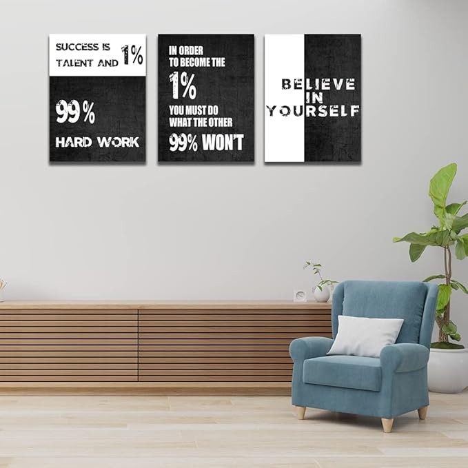 Motivational Canvas Wall Art Entrepreneur Office Wall Decor Inspirational Poster Print Modern Black Wall Painting Picture for Workplace Living Room Bedroom, Ready to Hang 12inch x16inch x3pieces