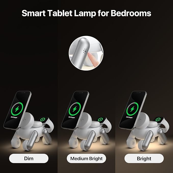 3 in 1 Wireless Charging Station for Apple Devices,Foldable Cute Magnetic Mag-Safe Wireless Charger Stand with Night Light for iPhone 17 Air 16 15 14 13 12 Series,AirPods 4 3 2 Pro,Apple Watch