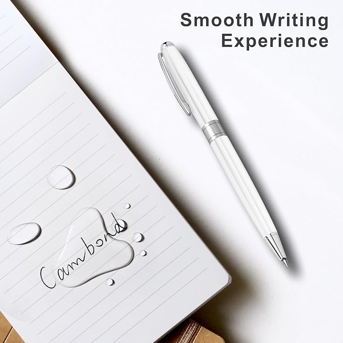 Cambond Ballpoint Pens Black Ink - Weighted Metal Twist White Pens for Police Uniform Flight Attendant Business, 1.0 mm Medium Point Smooth Writing, 3 Pens with 3 Extra Refills (White)