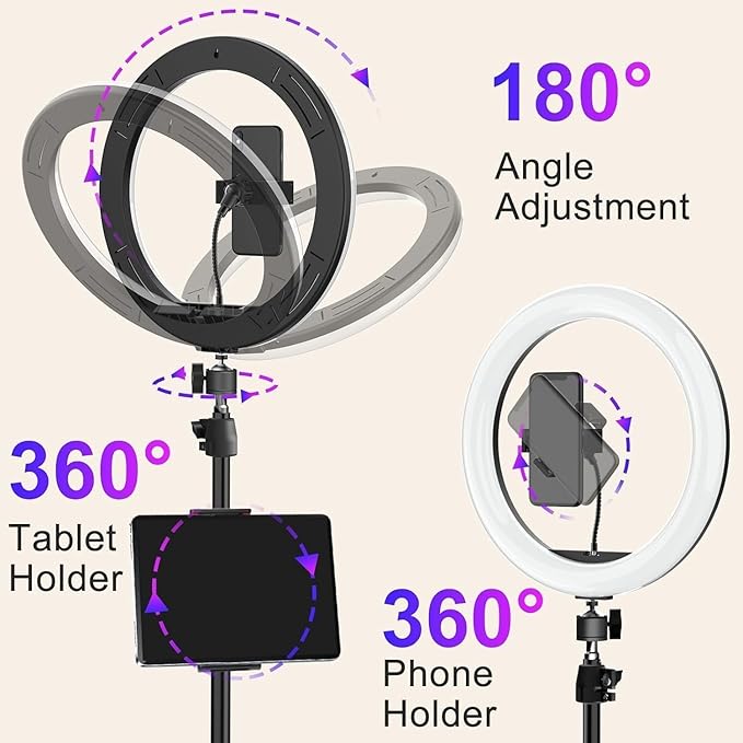 10.3" Ring Light with Tripod and Phone Holder, Selfie Ring Light with 51 Color Modes, Circle Lighting for iPhone, Dimmable LED Phone Ringlight with Stand for Makeup/Video Recording/Photography/TikTok