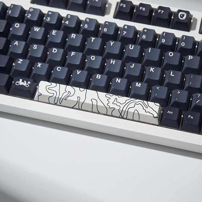 4pcs Keycaps, White Topographic Keycaps PBT Keycap Cherry Profile Dye-Sublimation Space Bar 6.25U ESC Enter Custom Keycap Set for Mechanical Keyboard Caps Desktop Computer Keyboards