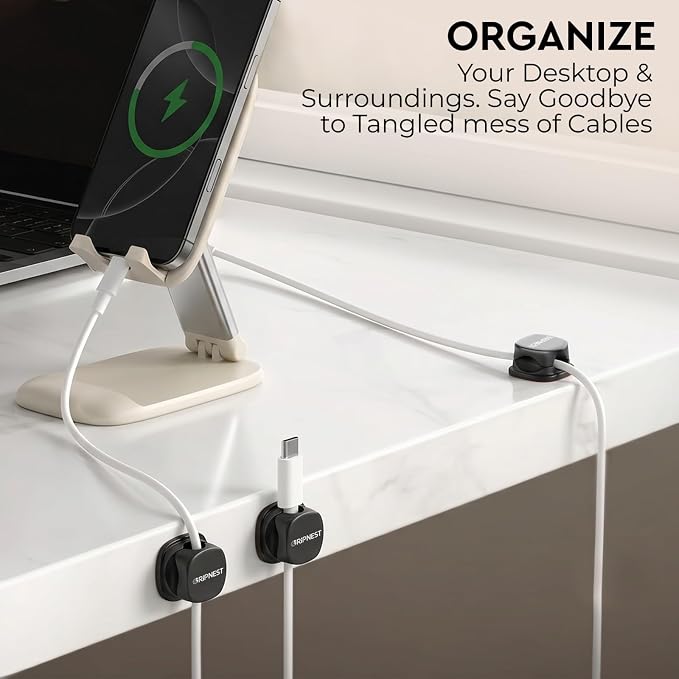 Cable Clips 8 Pack Rotatable Cord Organizer with Adhesive | 360° Rotatable, Clean Cable Management for Desk, Car & Nightstand