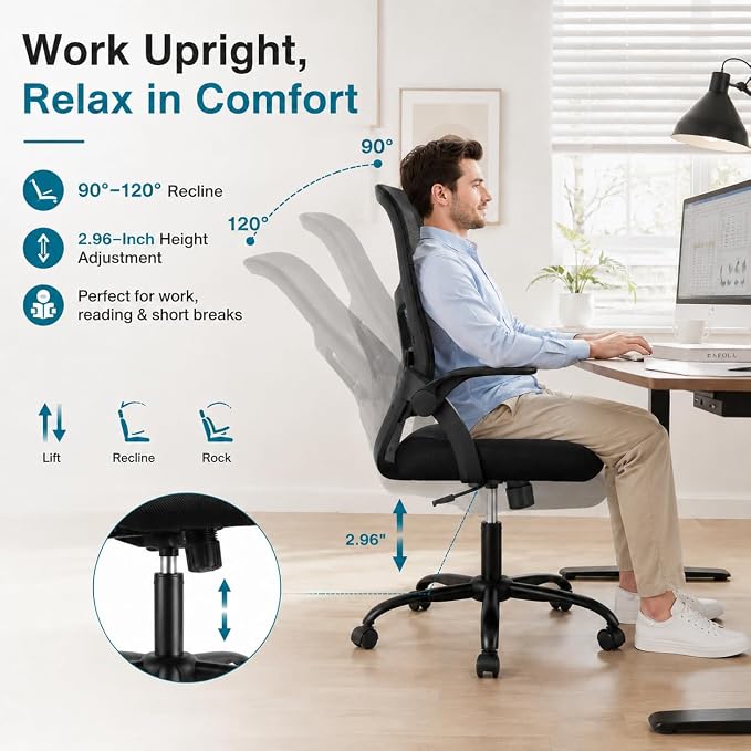 Ergonomic Office Chair, Home Office Desk Chair, Breathable Mesh Desk Chair with Adjustable Lumbar Support and Flip-up Armrests, Game Chairs, 360° Swivel Desk Chairs for Conference, Meeting Room(Blank)