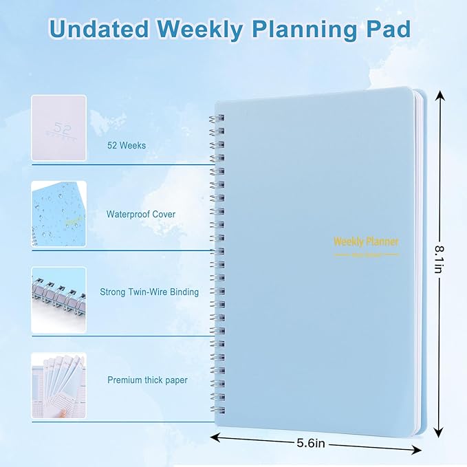 Undated Weekly Planner with Goal & Habit Tracker Notebook, Small A5 To Do List Week Planners Spiral Binding Personal Goal Journal Non Dated Weekly Planner Simple Agenda Planners for Work Kids School