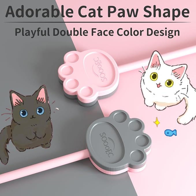 SOOOEC Magnetic Cable Ties 32 Pack, Dual-Color Cat Paw 7.2" Silicone Ties | Strong Magnet Hold / Embedded Safe Magnet / Easy Slide Open / Flex Silicone / Dual-Color Cat Paw / Multi Use / Fridge Magnet