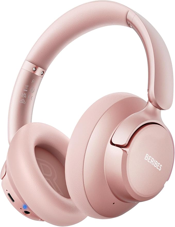 BERIBES Upgraded Hybrid Active Noise Cancelling Headphones with Transparent Modes, 70H Playtime Wireless Bluetooth Headphones with Mic (Rose Gold-1)
