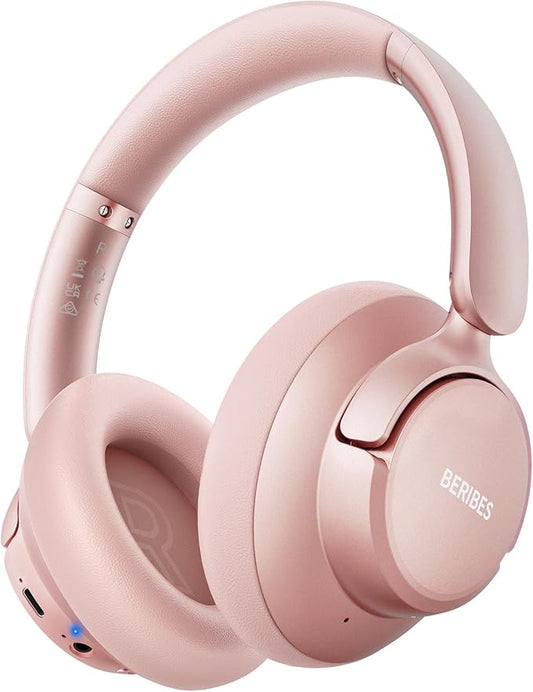 BERIBES Upgraded Hybrid Active Noise Cancelling Headphones with Transparent Modes, 70H Playtime Wireless Bluetooth Headphones with Mic (Rose Gold-1)