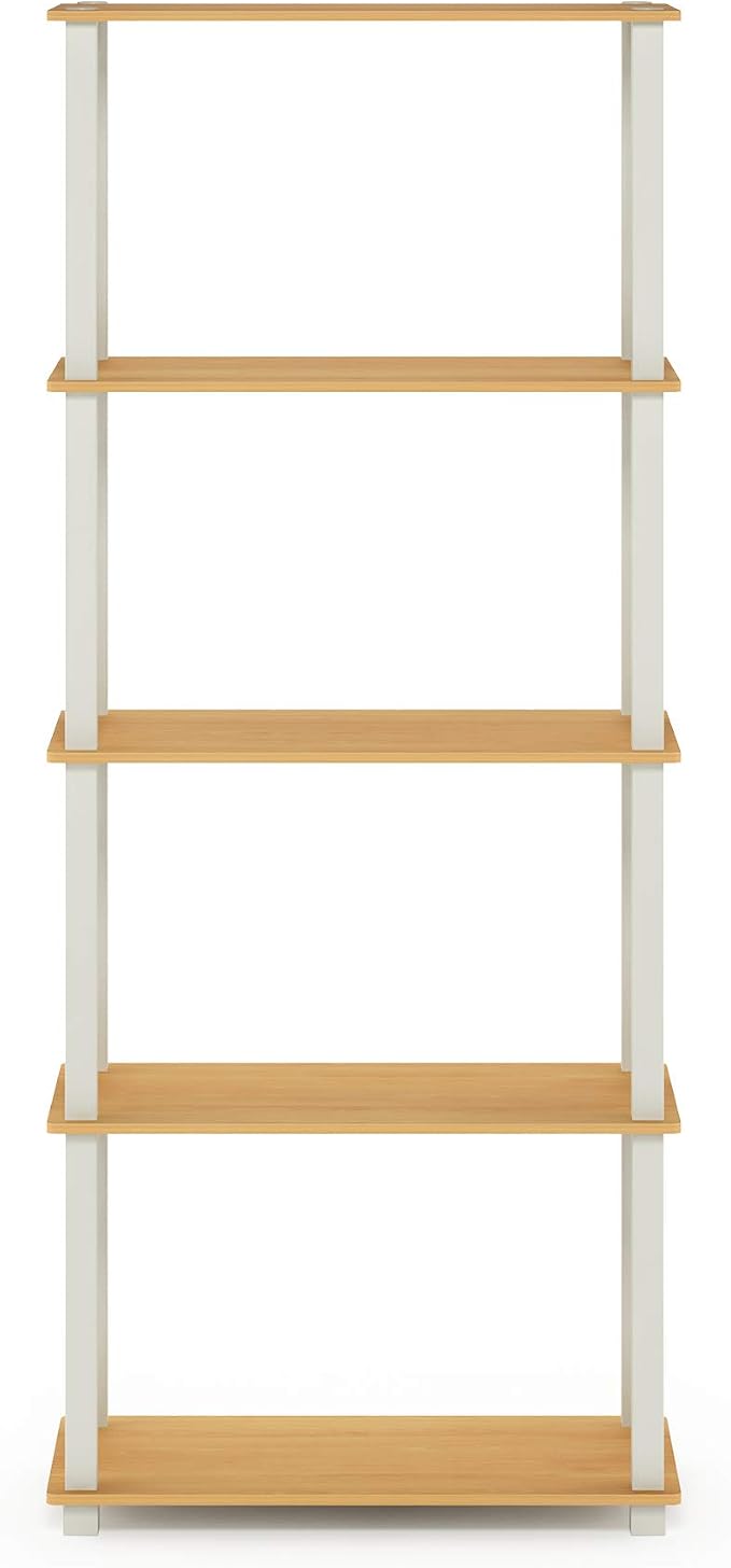 Furinno Turn-N-Tube 5-Tier Multipurpose Shelf / Display Rack / Storage Shelf / Bookshelf, Square Tubes, Beech/White