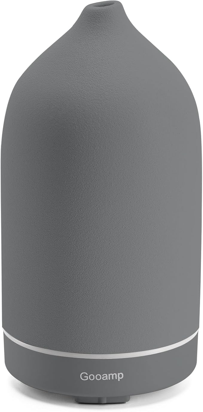 200ML Ceramic Essential Oil Diffuser - Ultrasonic Aromatherapy & Humidifier with 7-Color LED Lights, Auto Shut-Off, Grey, 1H/3H/6H Timer | Scent for Home,Office,Yoga