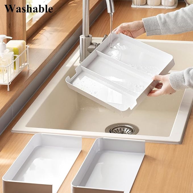 Shallow Desk Drawer Organizer, 1.57" Modular Expandable Tray | White Divider Bins For Office Stationery, Makeup & Kitchen Utensils, Fits 4cm Low-Profile IKEA Alex, BPA-Free PET.