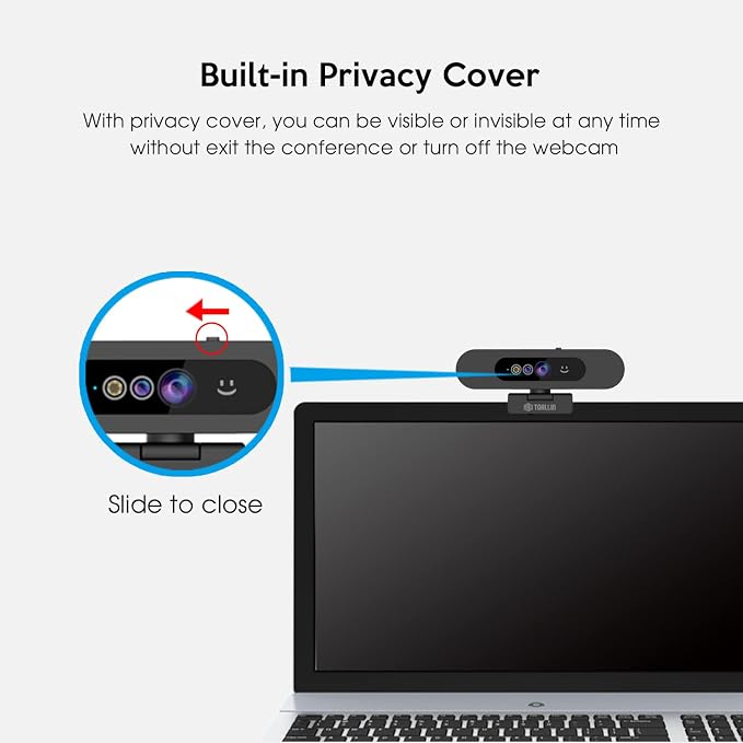 TOALLIN 1080P Webcam for Windows Hello Face Login, IR Facial Recognition, Windows Hello Compatible Webcam with Microphone, Computer Camera, Wide Angle View USB Web Camera with Privacy Cover