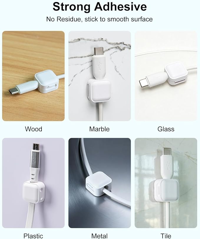 Art3d 8 Pack Magnetic Cable Clips, White Cable Management Accessories, Cord Smooth Adjustable & Adhesive Backing Cord Organizer for Office Home Organization, Desk, Wall, Nightstand, Phone, Car