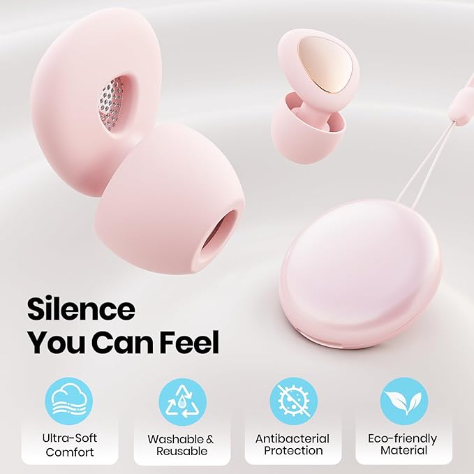 Ear Plugs for Sleeping Noise Cancelling, Reusable Silicone Ear Plugs for Noise Reduction with 8 Ear Tips, Earplugs for Sleep (Pink, One Size)