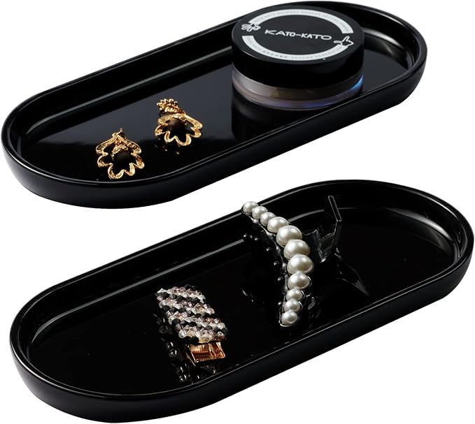 SheeChung Acrylic Vanity Tray, Bathroom Makeup Organizer Countertop, Black | 9.65" x 4.5", Perfume Jewelry Candle Dispenser Catchall Tray, Sturdy Holder for Cabinet Shelf Closet Drawer Organizer, 2 Pack