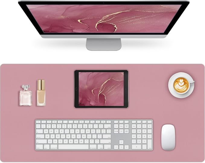 Non-Slip Desk Pad Mat, Leather Desk Mat for Desktop, Large Mouse Pad, Waterproof Computer Mouse Mat Desktop Protector for Office/Home (Purple Pink, 35.4" x 17")