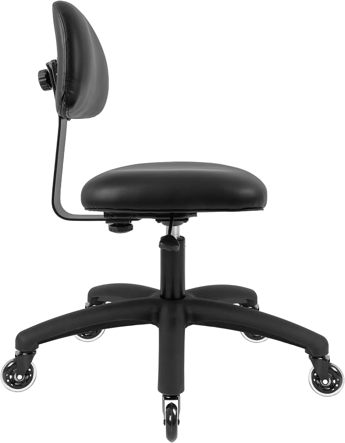 FSS Series Square seat Low (18"-23") seat Height Chair. Vinyl-for Office, Garage, Desk, Shop, Computer, Doctor, Medical, Easy to Clean! NO Footring (Black, Low, Rubber Roller Casters)