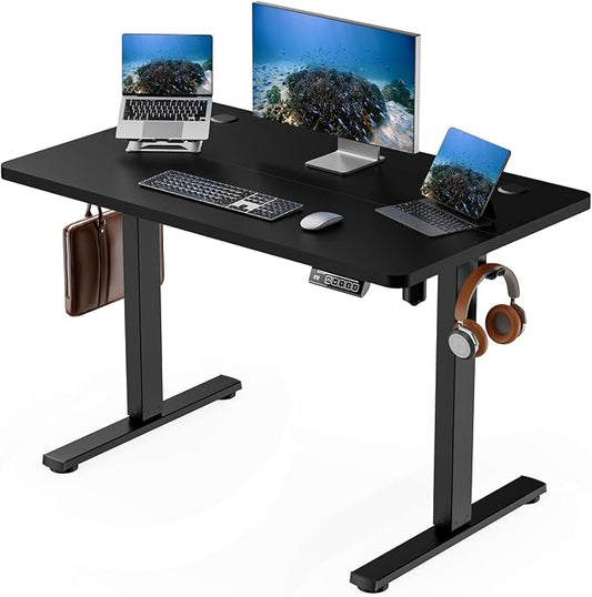 Standing Desk Electric Height Adjustable Desk 39.37 x 23.6 Inches Sit Stand up Desk, Computer Home Office Desk Memory Preset with Two-Piece Desktop (Black, 40 * 24 Inch)