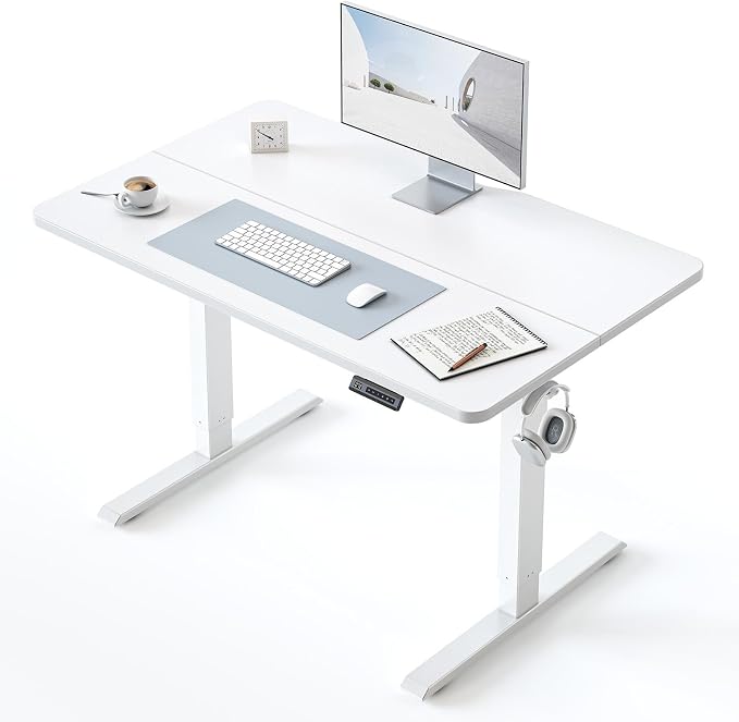 BANTI 40 × 24 Inches Standing Desk, Ergonomic, Electric Height Adjustable, Sit and Stand Up, Computer Office Desk with Splice Board, White Frame/Whitetop