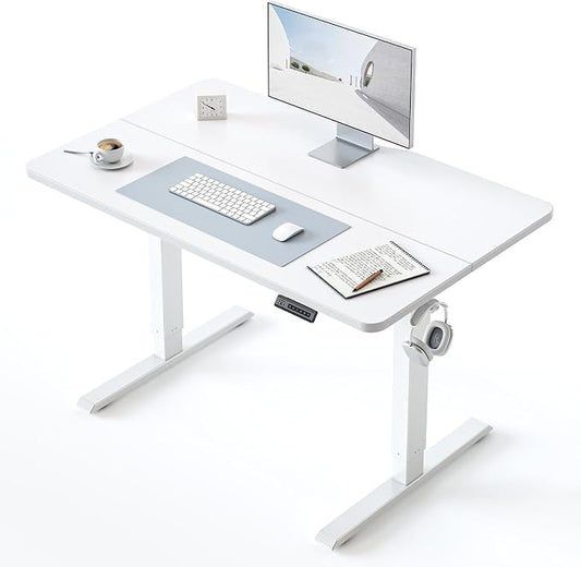 BANTI 40 × 24 Inches Standing Desk, Ergonomic, Electric Height Adjustable, Sit and Stand Up, Computer Office Desk with Splice Board, White Frame/Whitetop
