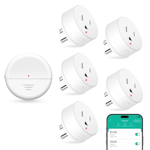 NineLeaf Wireless Motion Sensor WiFi Outlet 260FT Remote Smart Switch | App Control, Adjustable Sensing Mode, WIFI Auto Control Lights Fan Appliances, No Wiring,Garage,1Sensor 5Plugs